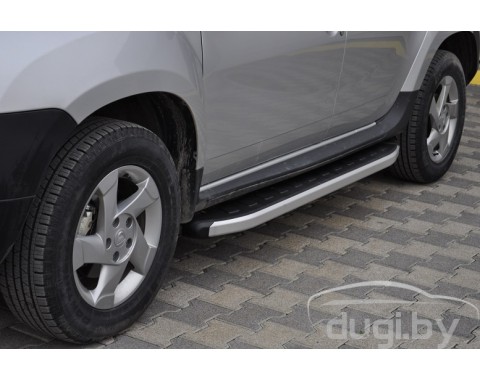 Пороги алюминиевые "New Star Grey" для Duster.